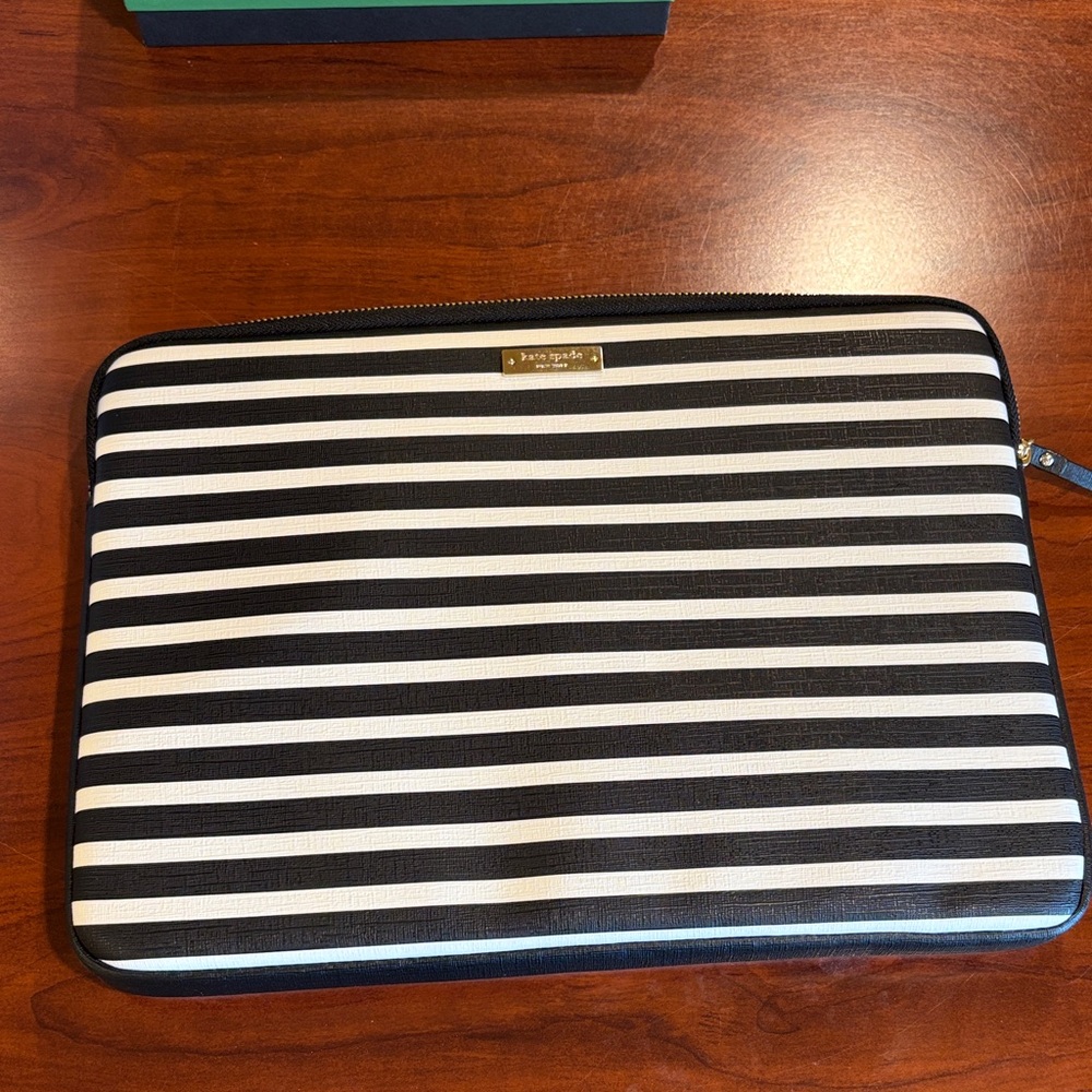 Kate Spade Black and Cream Striped Laptop Sleeve